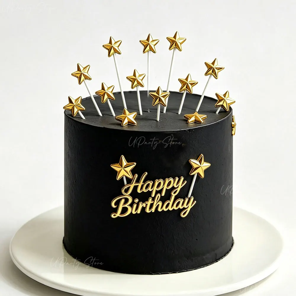 5-50pcs Tiny Twinkle Stars Cake Decoration Mini Acrylic Silvery Golden Star Cake Topper for Happy Birthday Cupcake Cake Decor Fa