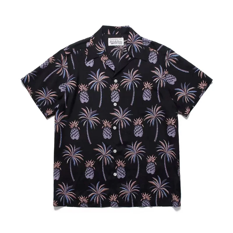 WACKO MARIA Hawaii camisa manga curta, camisa de gola vintage para homens e mulheres, tops de melhor qualidade, verão