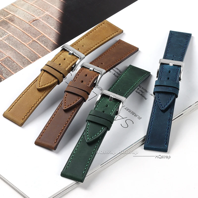 18 20mm 22mm Vintage Leather Watch Band Handmade Stitching Cowhide Strap for Rolex Quick Release for Seiko Smartwatch Wristband