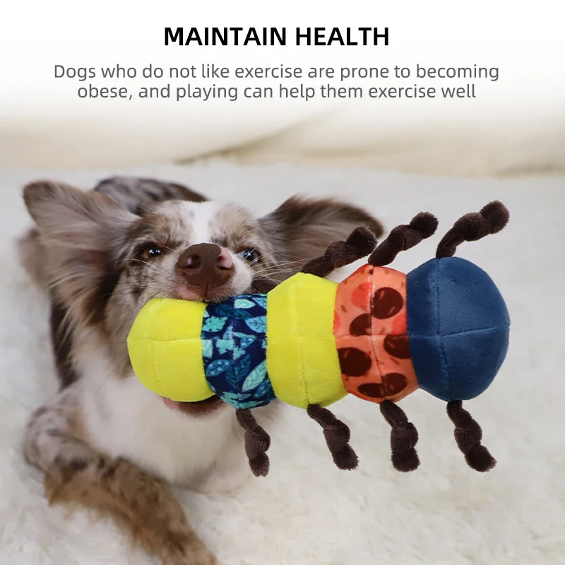 Pet Plush Toy Cat Dog Puzzle Toy Cute Caterpillar Bite Resistant Interactive Squeaky Dog Teeth Cleaning Chew Toy Pet Supplies