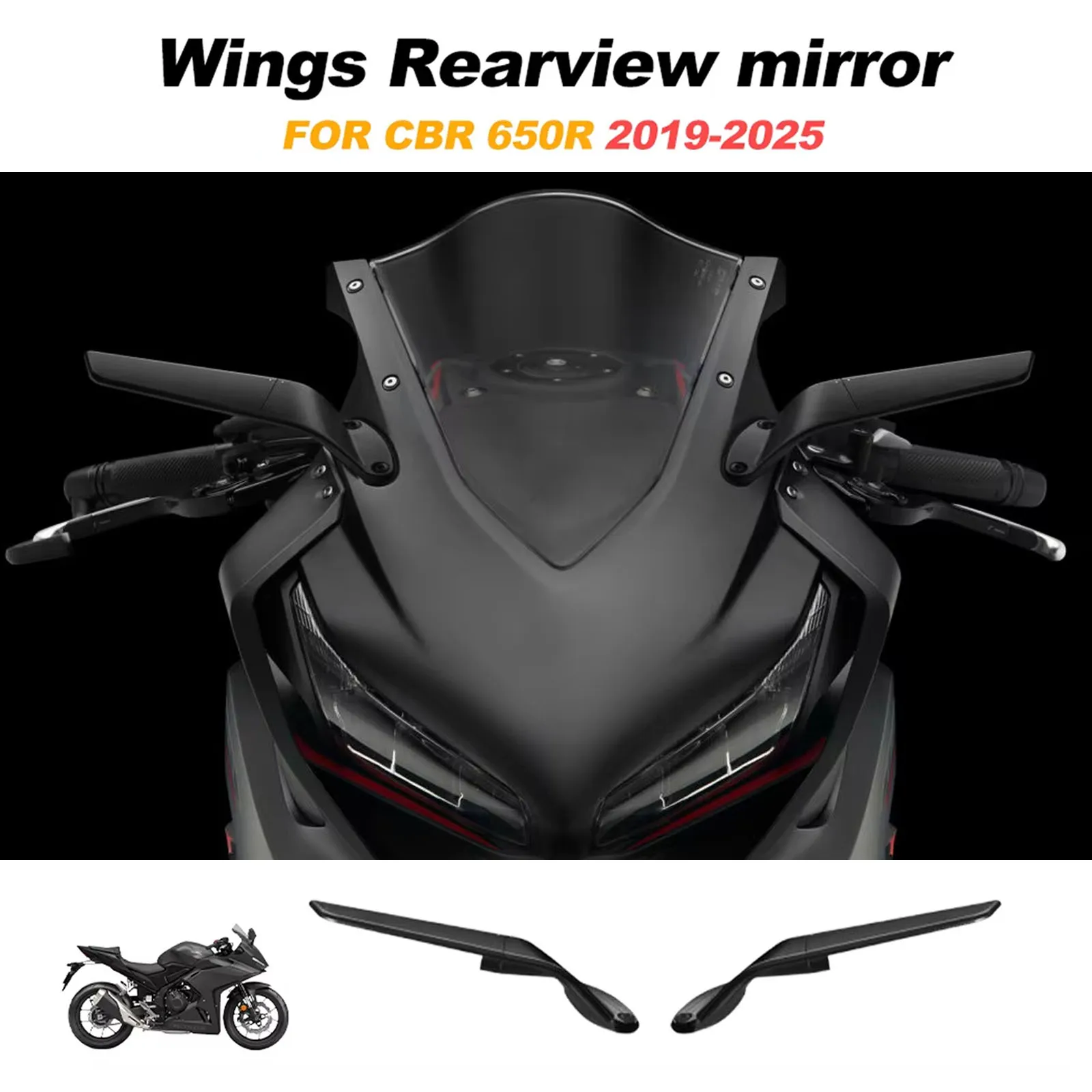 

Для мотоциклов Honda CBR650R 2019-2025: Спортивные зеркала-винглеты Stealth с регулировкой