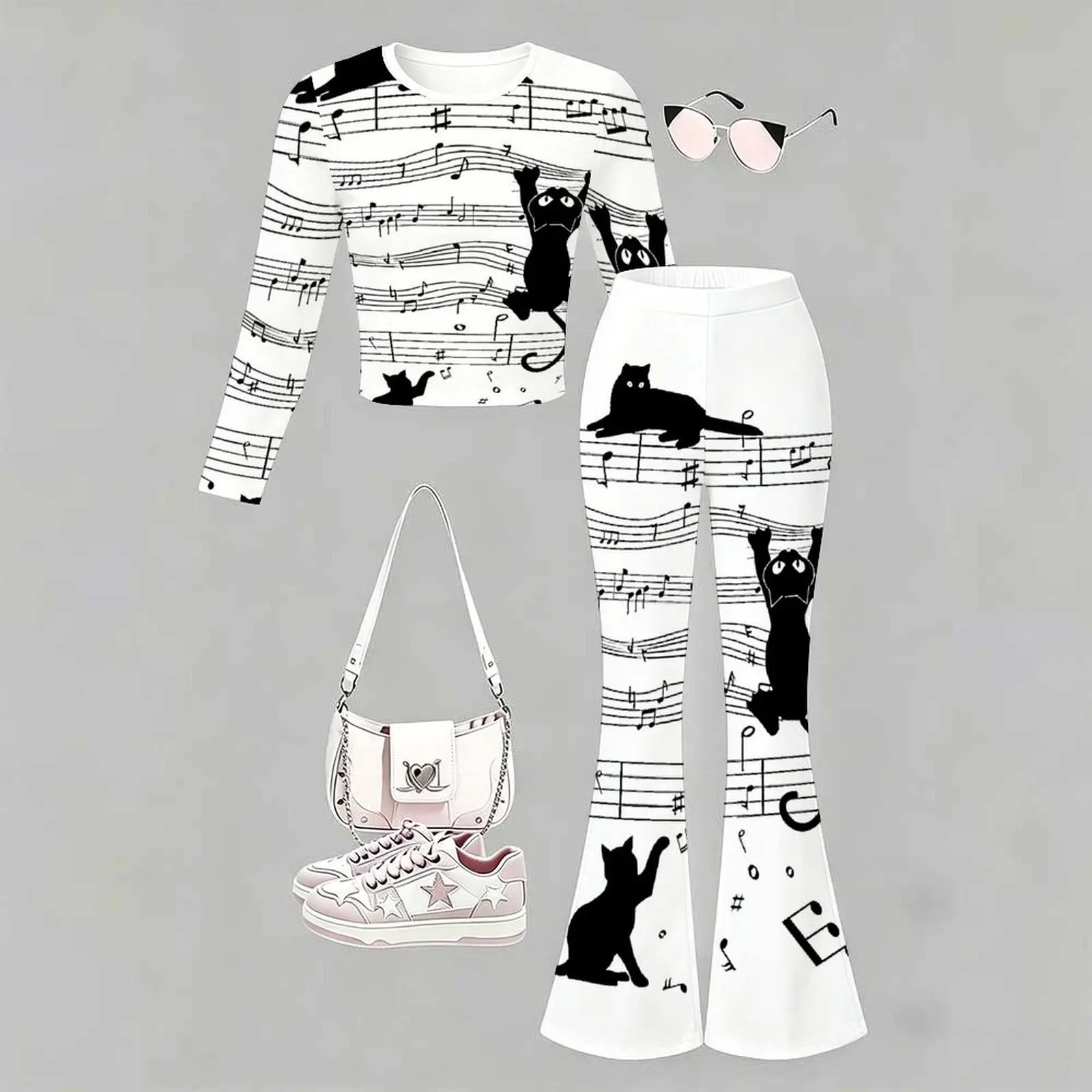 2pcs Children's Casual Pants Autumn Slim Two-piece Set Fashion Bell-bottomed Pants Winter Girls' Trendy T-shirt Jogging Pants