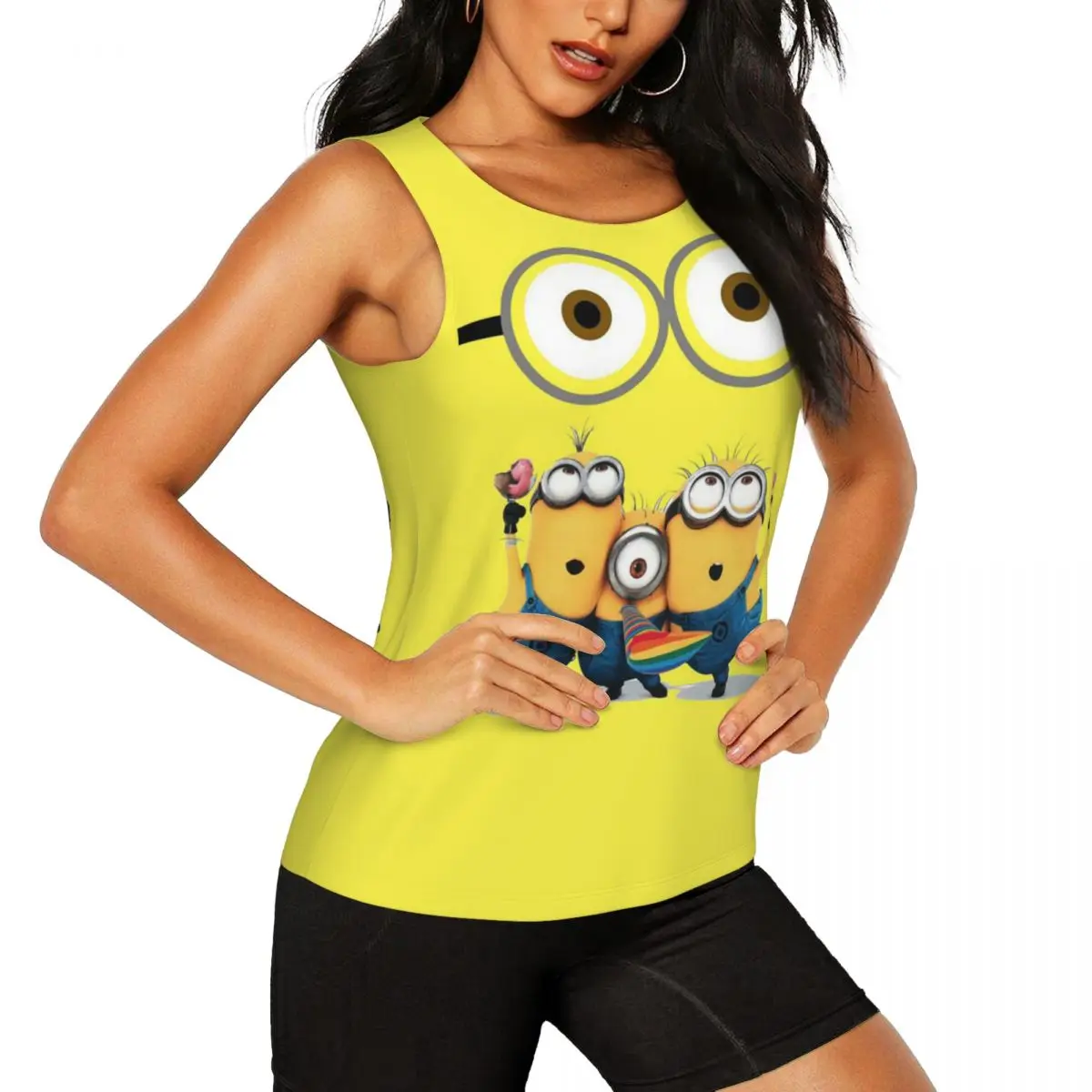 Custom Minions Animes Workout Tank Tops Women Quick Dry Sleeveless Yoga Shirt