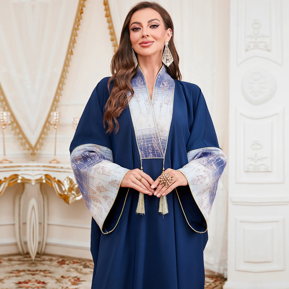 

Мусульманское платье с рукавами «летучая мышь» и кисточками, Абая, Дубай, кафтан, женский свободный халат бубу, Ид Джеллаба, исламская одежда, кафтан Femme Jalabiya