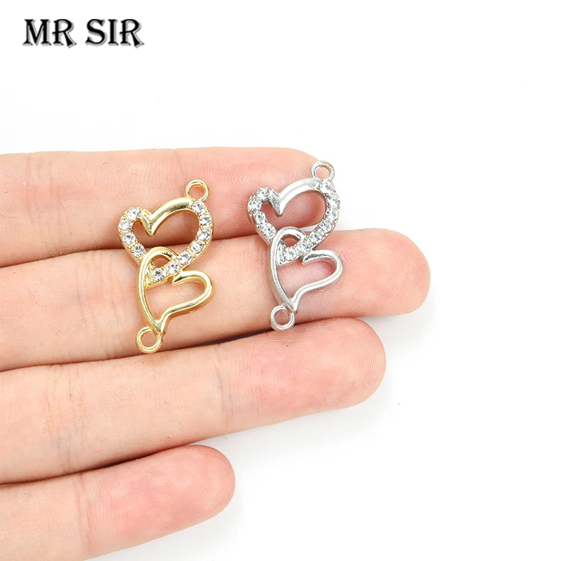 10pcs Crystal Double Heart Charm Connectors Romantic Heart Pendant for Making Earrings Necklace Supplies Jewelry DIY Accessories