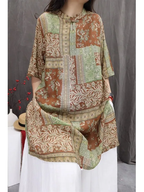 เสื้อผ้าสไตล์จีนโบราณ ลายพิมพ์ผ้าลินิน น้ำหนักเบา ความยาวปานกลาง สำหรับผู้หญิง ฤดูร้อน รุ่นใหม่ล่าสุด ทรงหลวม สวมใส่สบาย เหมาะสำหรับเดินทางไปทำงาน...