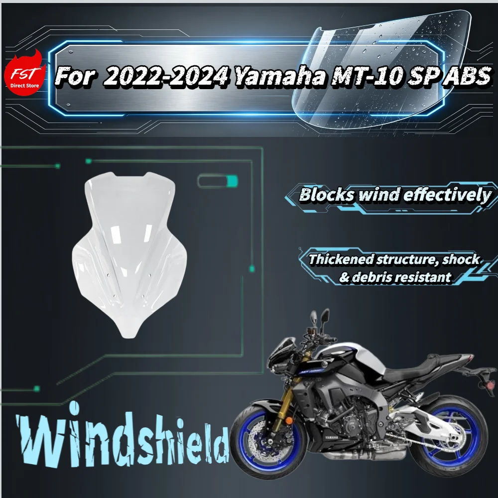 

Для Yamaha MT-10SP 2022-2024: Премиальное увеличенное гоночное ветровое стекло (ветровик) — модифицированные детали
