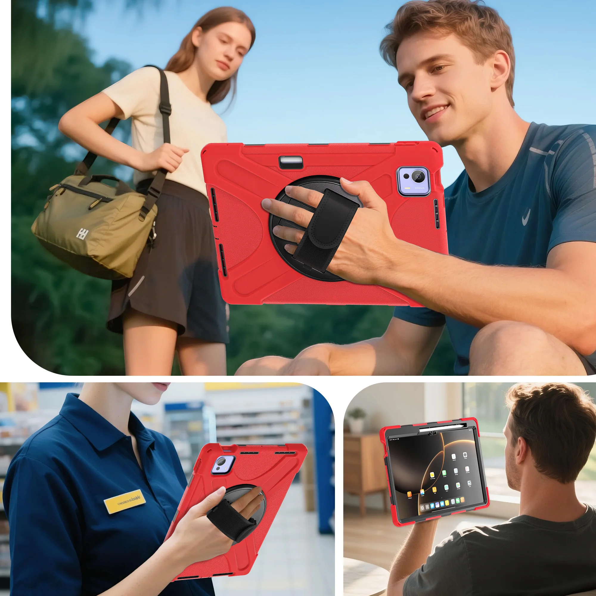 حافظة متينة لهاتف Xiaomi Pad 7 Ultra 2025 14.0 بوصة 360 درجة غطاء عالي التحمل مع حزام اليد والكتف 3 طبقات