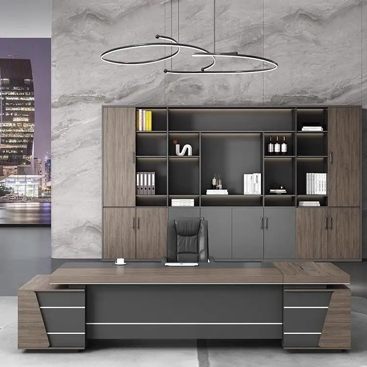 Luxury Modern L-Shaped Executive Office Desk Side Cabinet Wood Grain Commercial CEO Workstation Cable Management Large Desk - view 3