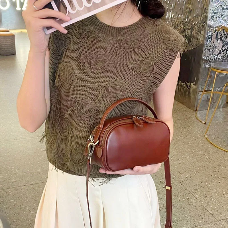 

2025 New Women's Genuine Leather Crossbody Bag Small Square Shoulder Purse Fashion Girl Casual Mini Handbag Messenger Bag