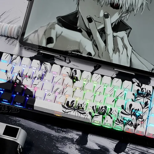 Imagen 2 del producto Teclas temáticas Kaneki Ken de 130 teclas, teclas de Anime de cómics, perfil de cereza PBT, teclas originales personalizadas hechas a mano para teclado mecánico