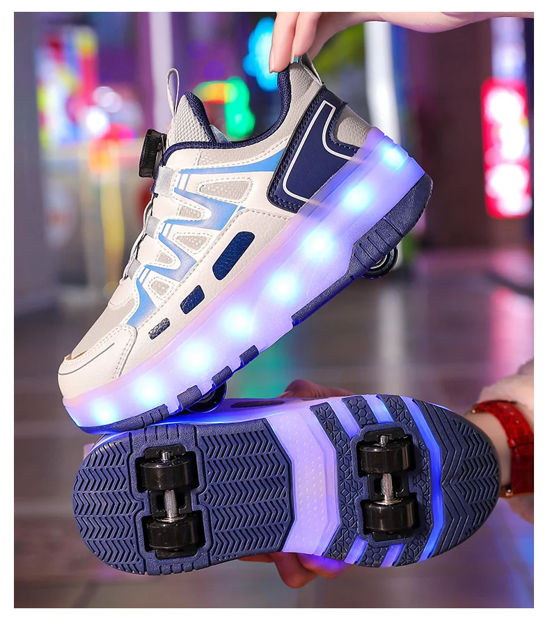 Kinder Vier Räder Leuchtende Leuchtende Turnschuhe Schwarz Rosa Led Licht Rollschuh Schuhe Kinder Led Schuhe Jungen Mädchen USB Lade – Detail 16