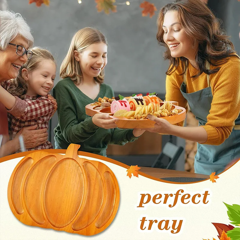 

Halloween Tray, Creative Wooden Pumpkin Shape Tray, Snack Fruit Cheese Grid Plate