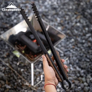 CAMPINGMOON 다기능 바베큐 액세서리 탄소 클립, 두꺼운 스테인레스 스틸 절연 단단한 나무 손잡이 클립