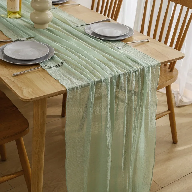 European Style Chiffon Tablecloth Solid Color Pleated Wedding Party Table Flag Banquet Decoration 80cmx300cm