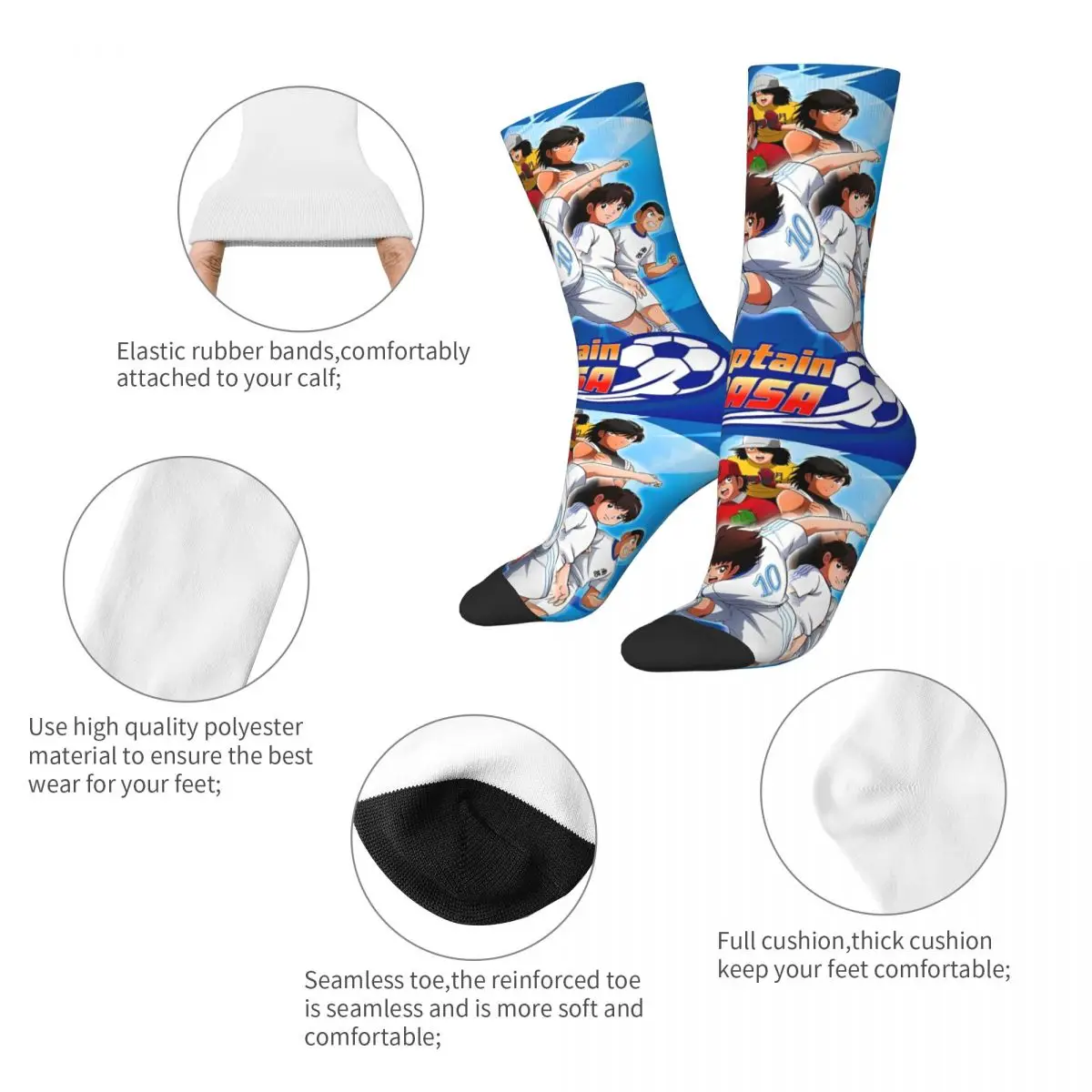 Japan Football Manga 90s Anime Socks Men's Women's Polyester Casual Captain Tsubasa Socks  Winter Middle Tube Stockings Gifts