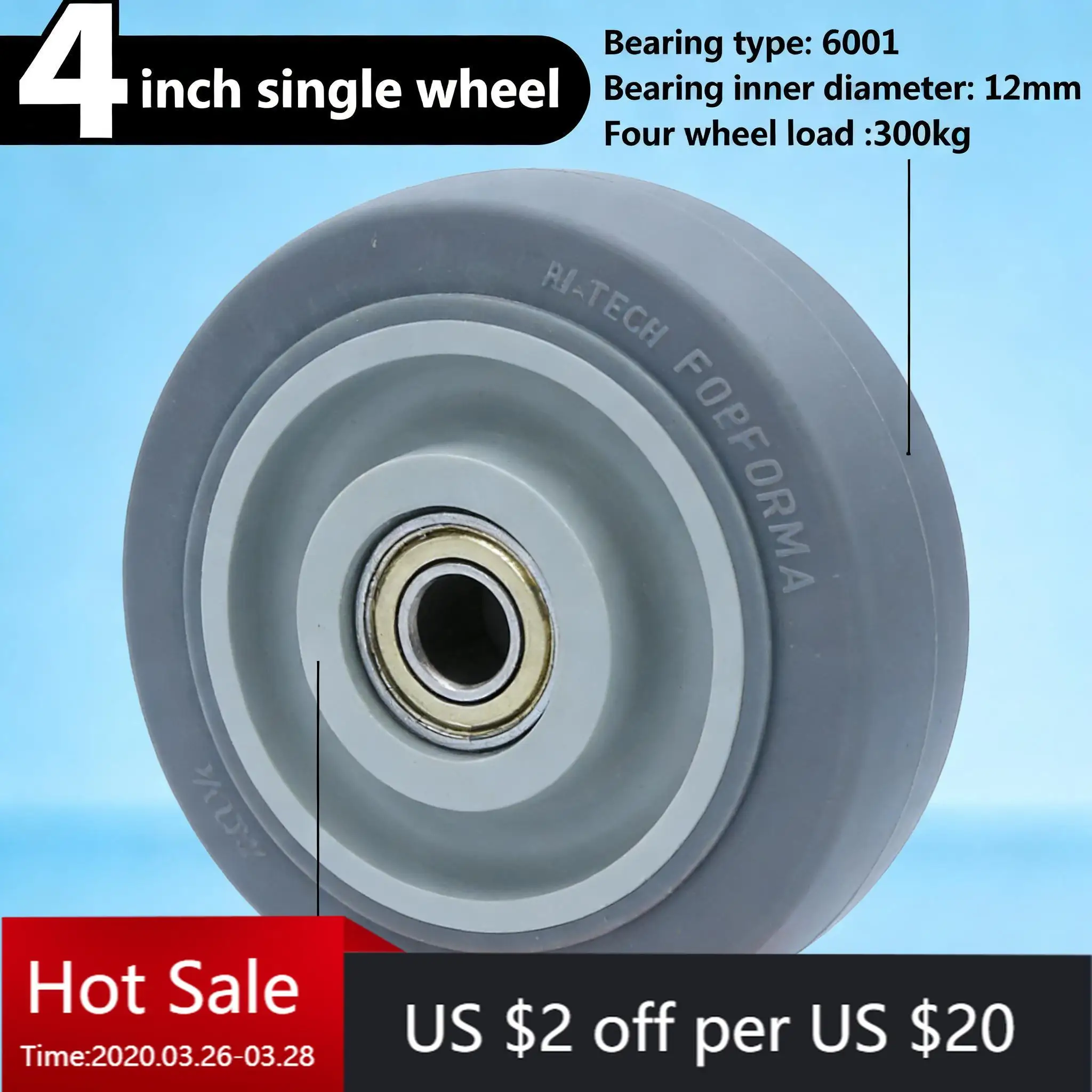 

4 Pcs/Lot 4-inch Tpr Universal Caster Gray Double Axis Quiet Wear-resistant Wheel Diameter 100mm (Without iron bracket)