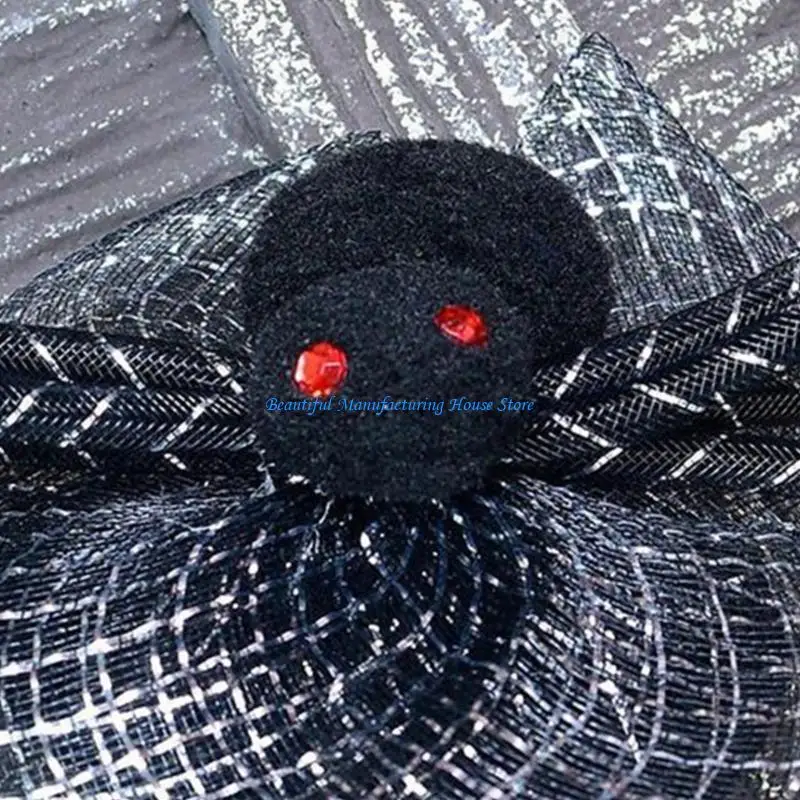 E56A قبعة علوية وعناكب سوداء للشعر، حامل شعر، حامل شعر للهالوين، زي حفلات تنكرية، أغطية رأس للأطفال والنساء