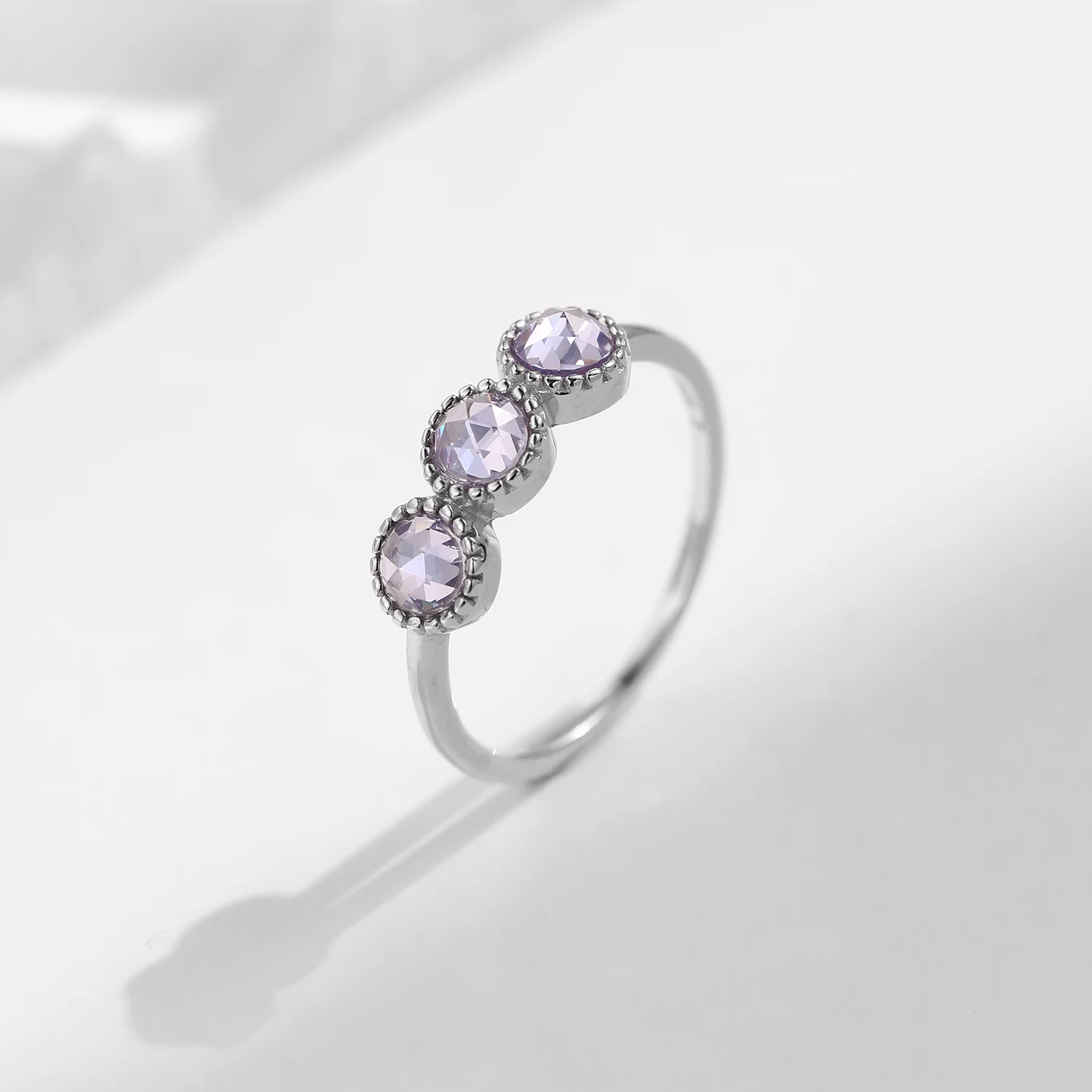 MODIAN 925 Sterling Silver Purple Rose Cut Round Zirconia Ring Delicate Asymmetry Rings For Women Fine Jewelry Gift