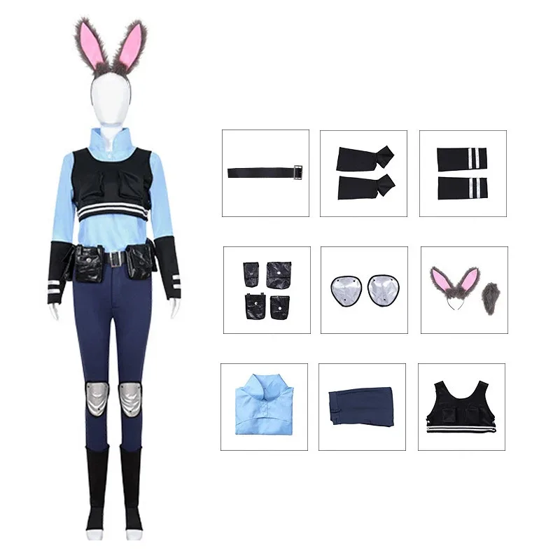 ชุดคอสเพลย์จูดี้ ฮอปส์ สำหรับเด็กผู้หญิง ชุดแฟนซีตำรวจกระต่ายเมือง ชุดแฟนซีสวนสัตว์ สำหรับฮาโลวีน
