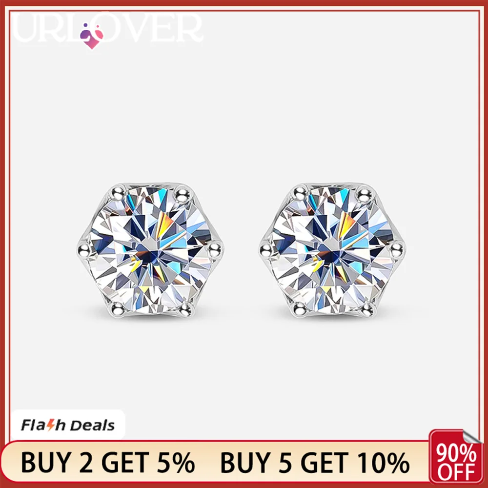 

URLOVER 1CT D Color Moissanite Earring S925 Sterling Sliver Round Cut Lab Diamond Stud Earrings for Women Wedding Fine Jewelry