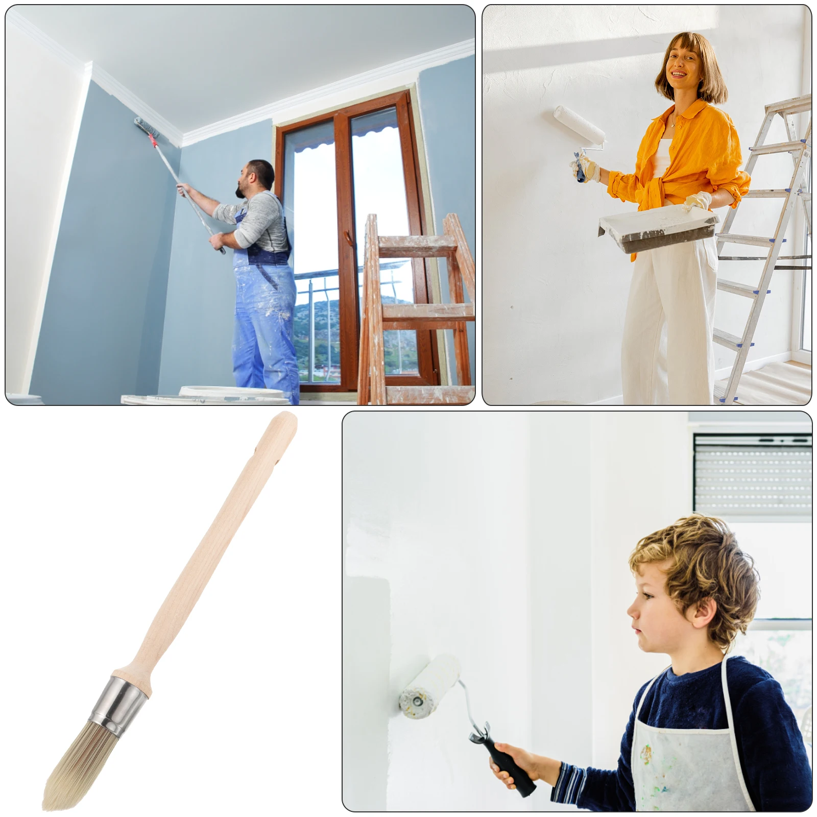 

18 Paint Round Tip Wood Handle Long Trim Paint Brush Brush Home Painting Up Tools Small Brushes For Crafts
