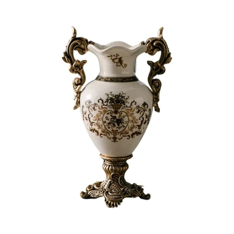 Creative European Trophy Shaped Floor Ceramic Vase Crafts  Vintage Home Decorative Vase Tabletop Vase with Two Handles