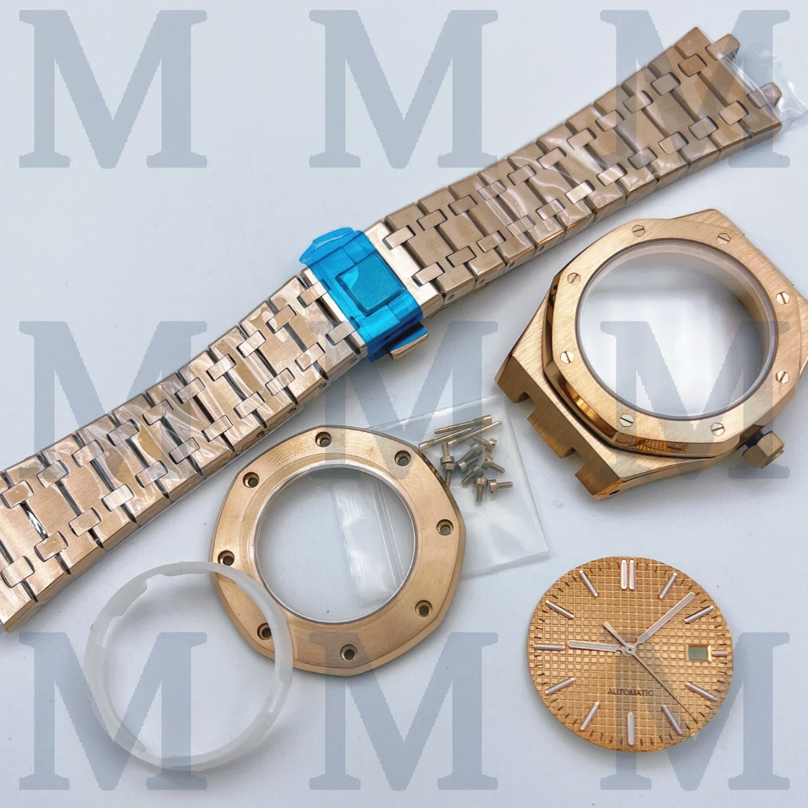 41mm NH35 watch set dial hands rose gold stainless steel case strap sapphire glass crystal for OAK NH35NH36 automatic movement