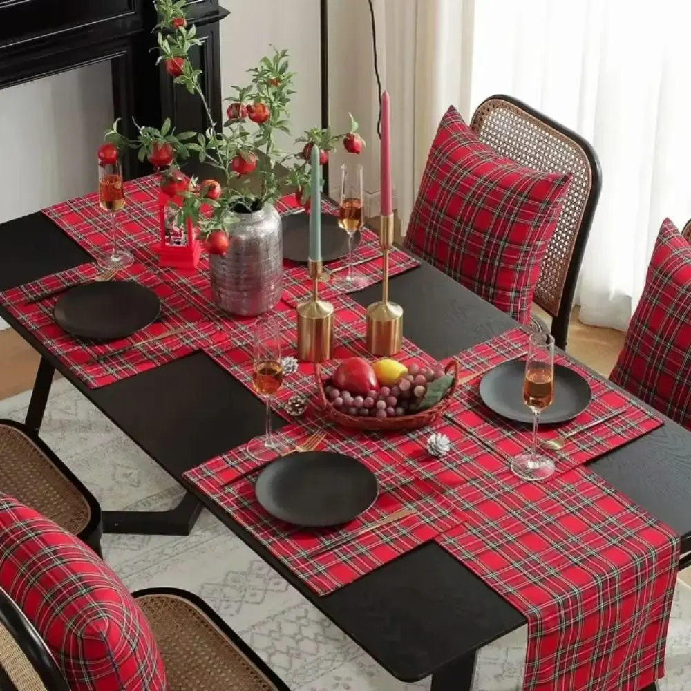 Home Table Decoration Rectangular Lattice Placemats Insulated Scottish Plaid Table Mat Anti-scald Soft Dinner Napkin Event