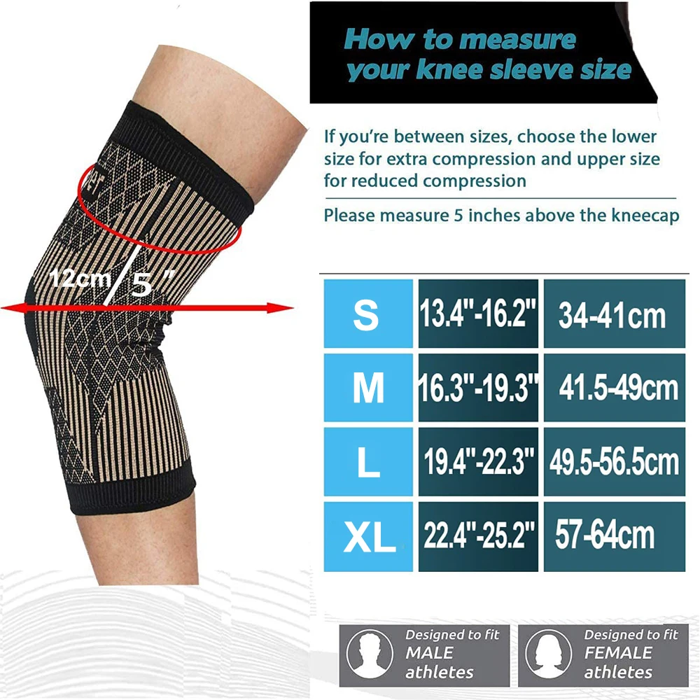 Genouillère en cuivre pour femmes et hommes, genouillères en cuivre pour moto et soutien, manchon de compression en fibre de cuivre Ions, 1PC