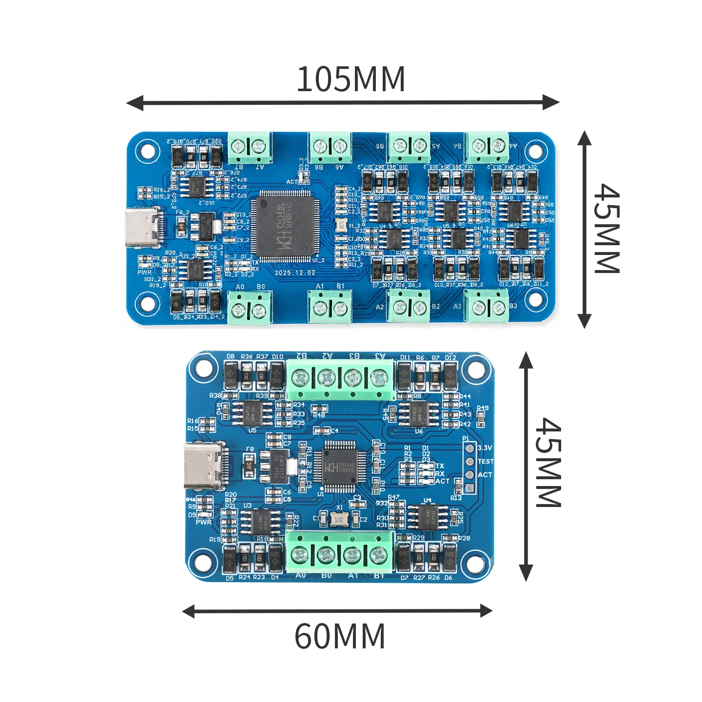 CH344Q/CH348L USB to Four/Eight Way RS485 USB to 4/8 Channel RS-485 Communication Module Converter Board