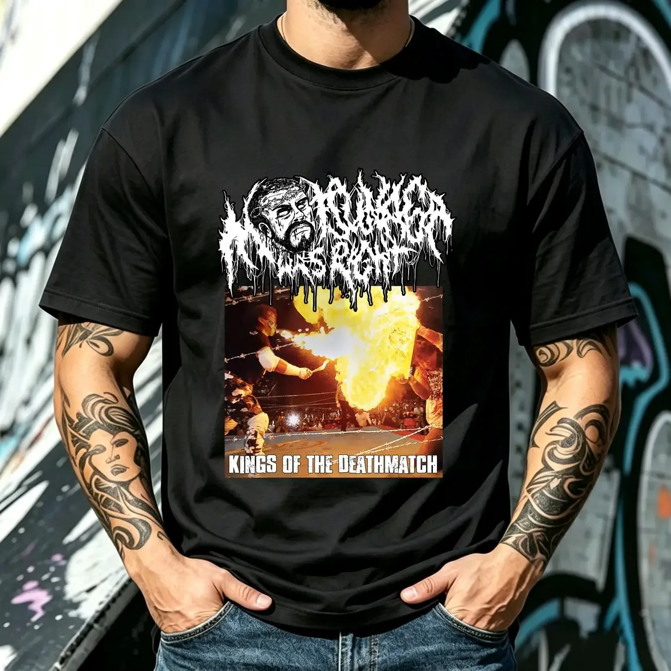 washed T Shirt MATSUNAGA WAS RIGHT Kings Of The Deathmatch NEW GCW Nick Gage ECW FMW long or short sleeves vintage Washed homme