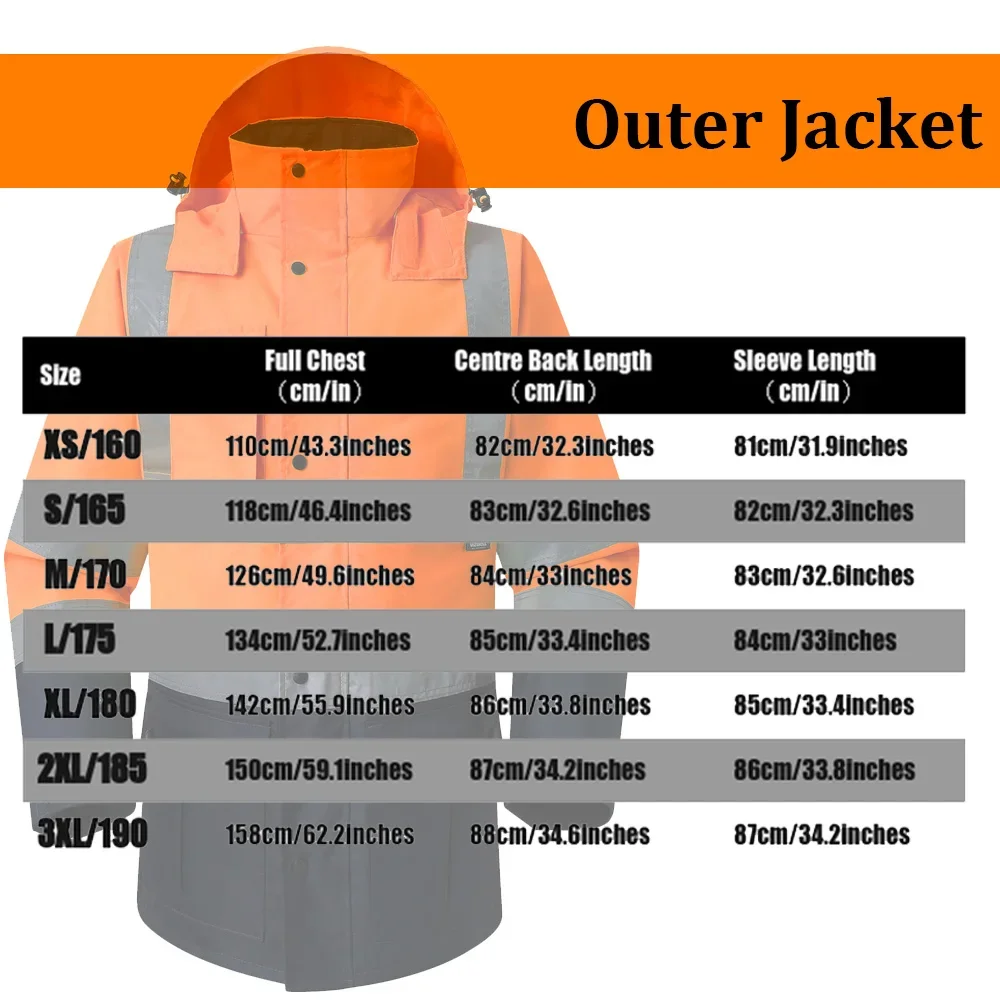 Hi Vis Jacket 5 in 1 Waterproof Parka Windbreaker Workwear Winter Rain Coat with Detachable Linner Keep Warm Safety Jackets