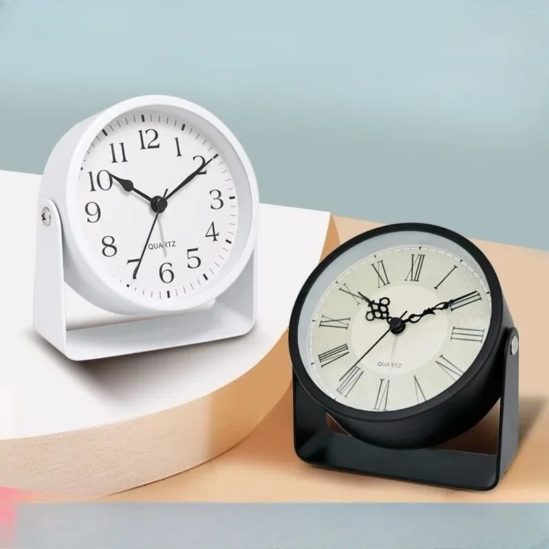 Nordic Simple Metal Quartz Alarm Clock Black and White Student Wake-up Alarm Watch Home Silent Sweep Seconds Decorative Clock