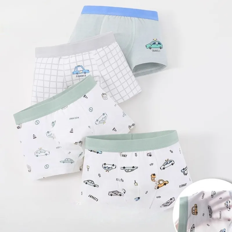 

4 шт. детские хлопковые мягкие антибактериальные трусики для мальчиков, летнее сетчатое дышащее удобное нижнее белье, милые трусики с принтом для маленьких детей от 3 лет