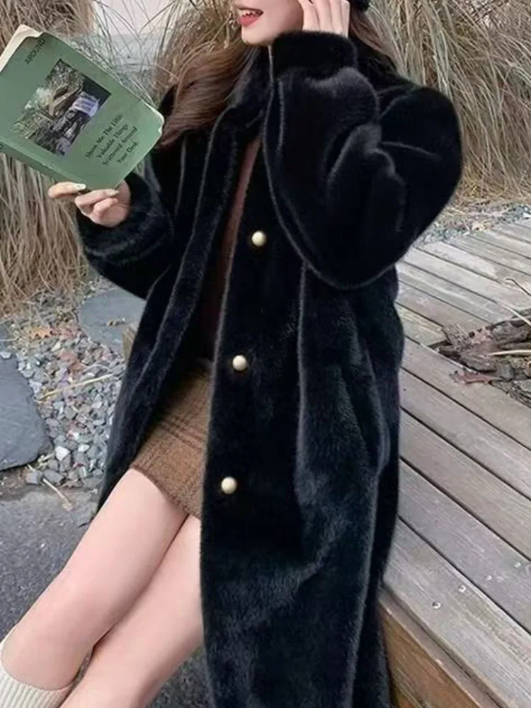 معطف نسائي من الفرو الصناعي من ZMEENNA ملابس خارجية شتوية دافئة وياقة ثابتة وأزرار ذهبية واحدة الصدر أنيقة باللون الأبيض ZM4465