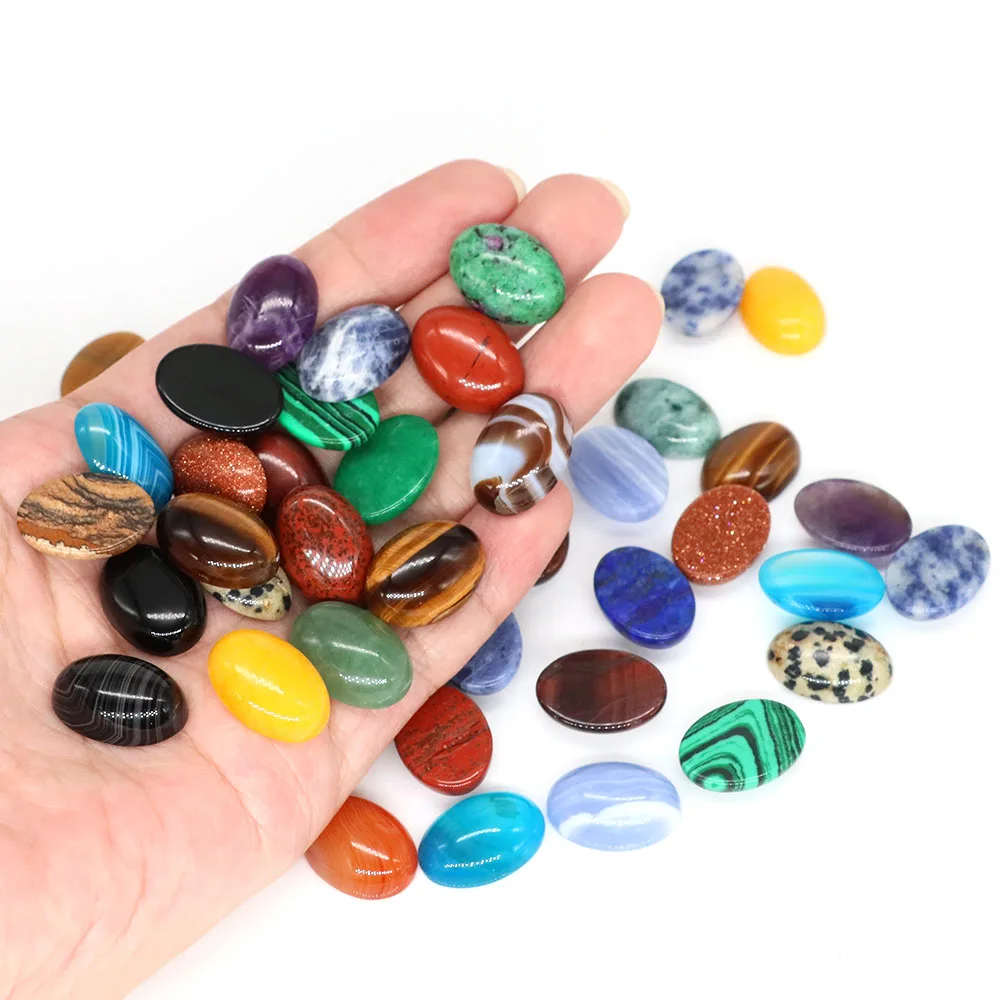 5pcs/Lot Natural Crystals Stone Oval Cabochon Beads Flat Back Cab Cameo DIY Ring Pendant Necklace Jewelry Making Accessories