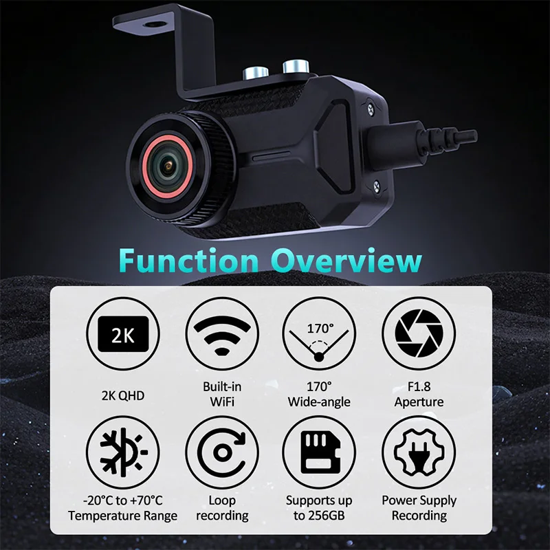 2K HD Motorcycle DVR WiFi APP IP66 Waterproof 170 Degree Wide Angle Lens Loop Recording HD Video Dash Cam