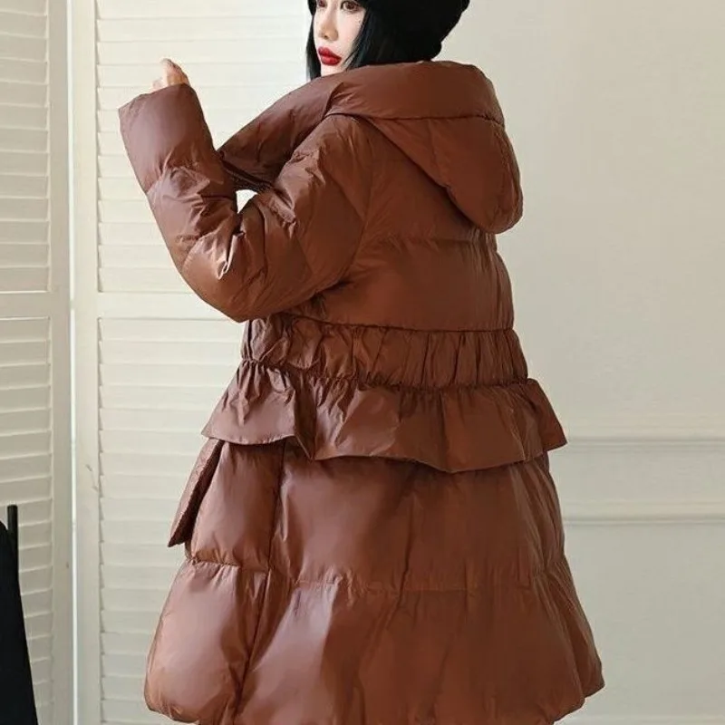 White Duck Cotton Winter Warm Casual Jacket New Loose Large Size Women's Clothing Medium Long Hooded High Street Parkas Trend
