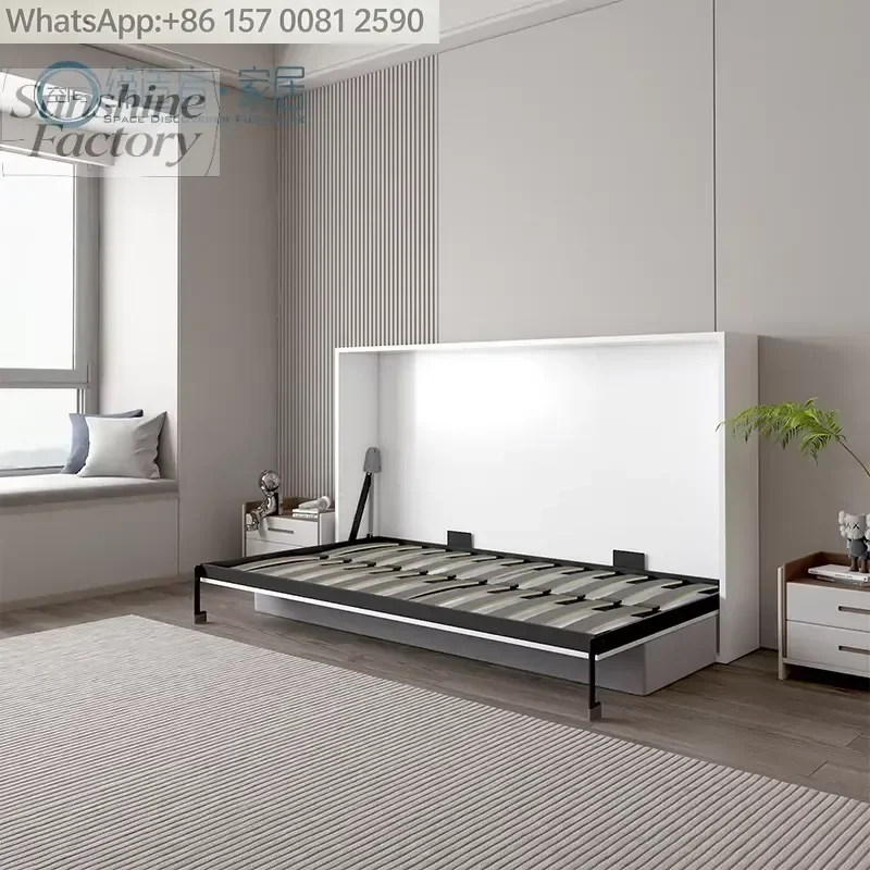 Space Saving Wooden Modern Multifunctional Vertical Folding Hidden Wall Murphy Bed Frame
