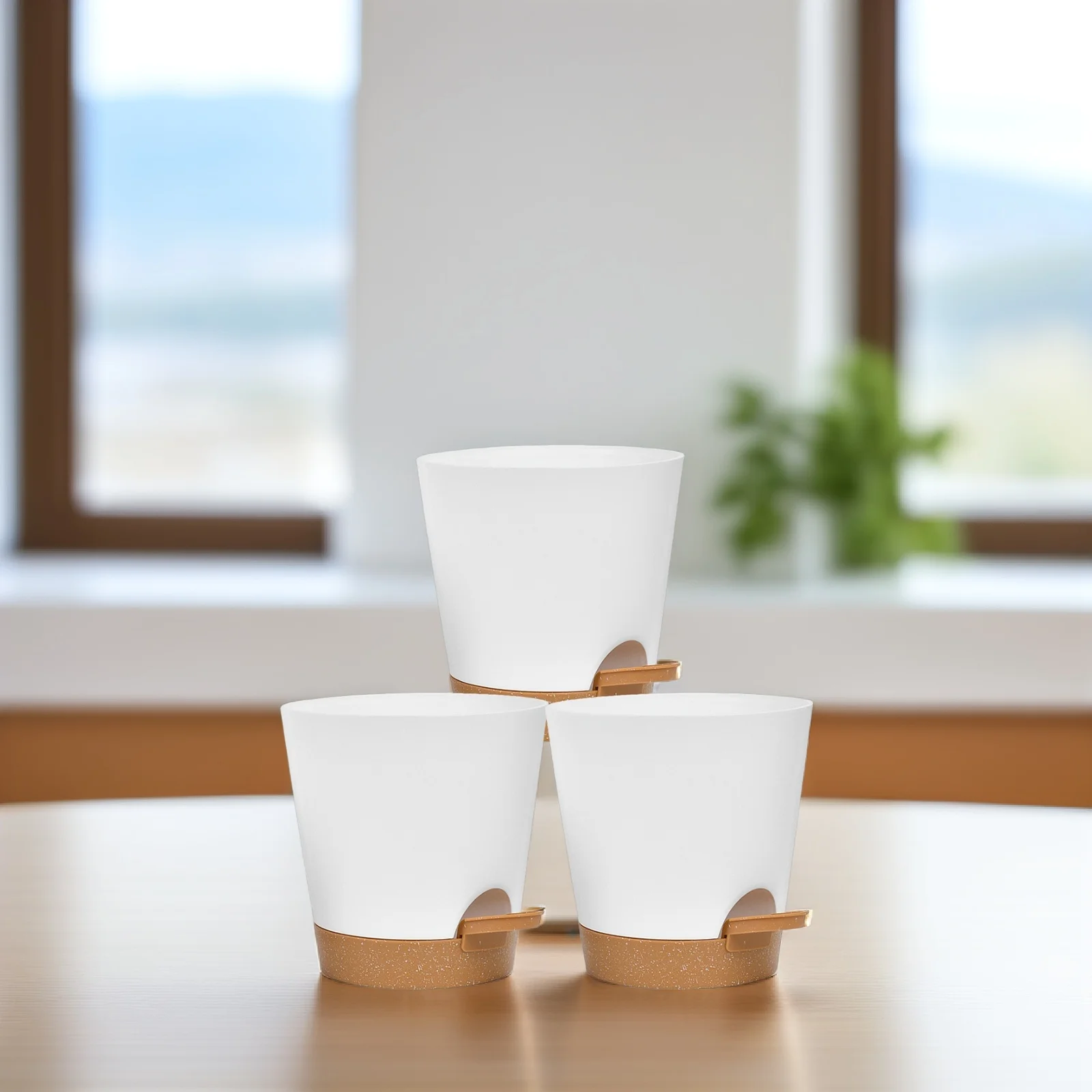 

3pcs Self Watering Flower Pots 5 Inch Garden Planter Double Layer Drainage Succulent Pot Lightweight Sturdy Indoor