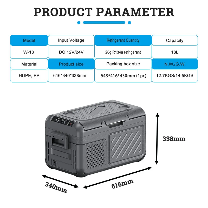 18L Portable Car Fridge Freezer 12V 24V Compressor Cooler with LED Display for Car Truck RV Camping