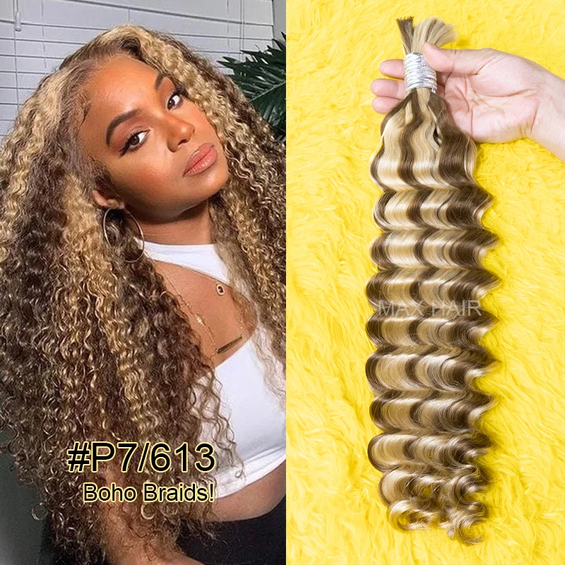 Bulk Human Hair For Braiding Vietnam Deep Wave Hair 18-30 Inches No Wefts Different Color Hair Extension For Women 100g/pcs