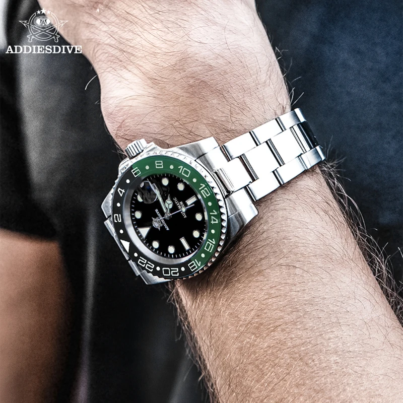 ADDIESDIVE Jam Tangan Mekanis Otomatis NH35A Cincin Keramik C3 Kalender Super Bercahaya 200M Jam Tangan Kedap Air untuk Pria Reloj Hombre