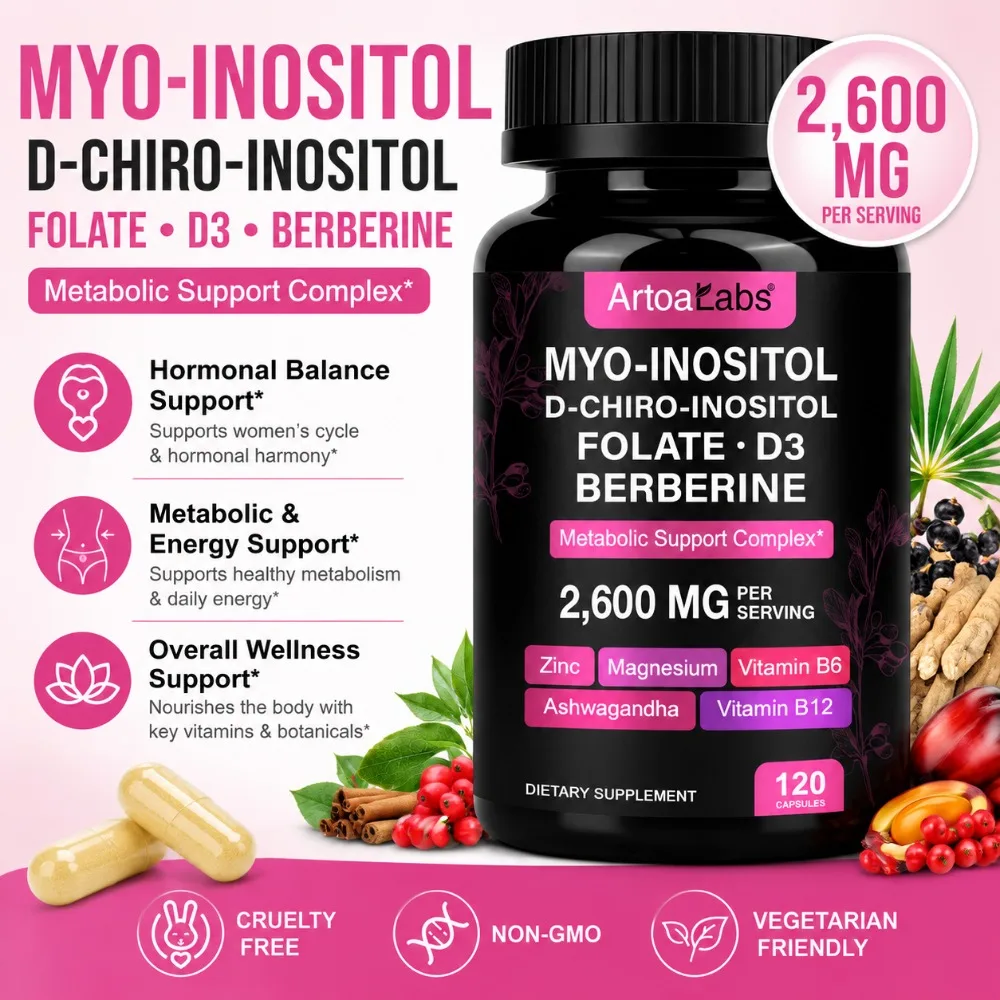 Myo Inositol D Chiro Inositol Berberine Ashwagandha 40 1 Women Hormone Balance Metabolic Support Capsules Non GMO 120 Count