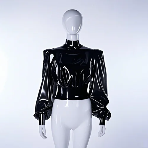 

Latex Rubber Gummi Catsuit Fashion Sports Top Tight Cosplay Purely handmade puff sleeve