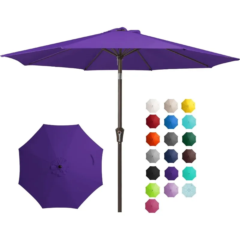 Guarda-chuva exterior do pátio com botão e manivela, guarda-chuva de mesa com 8 costelas resistentes, proteção uv