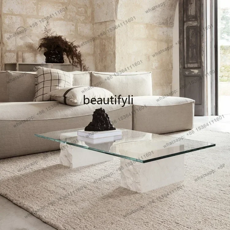 

Italian minimalist marble coffee table rectangular destruction style, personalized tempered glass coffee table