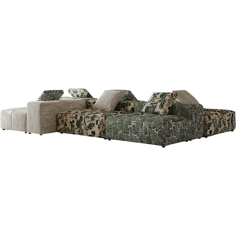 Retro style pixel sofa module tofu block fabric sofa large apartment living room