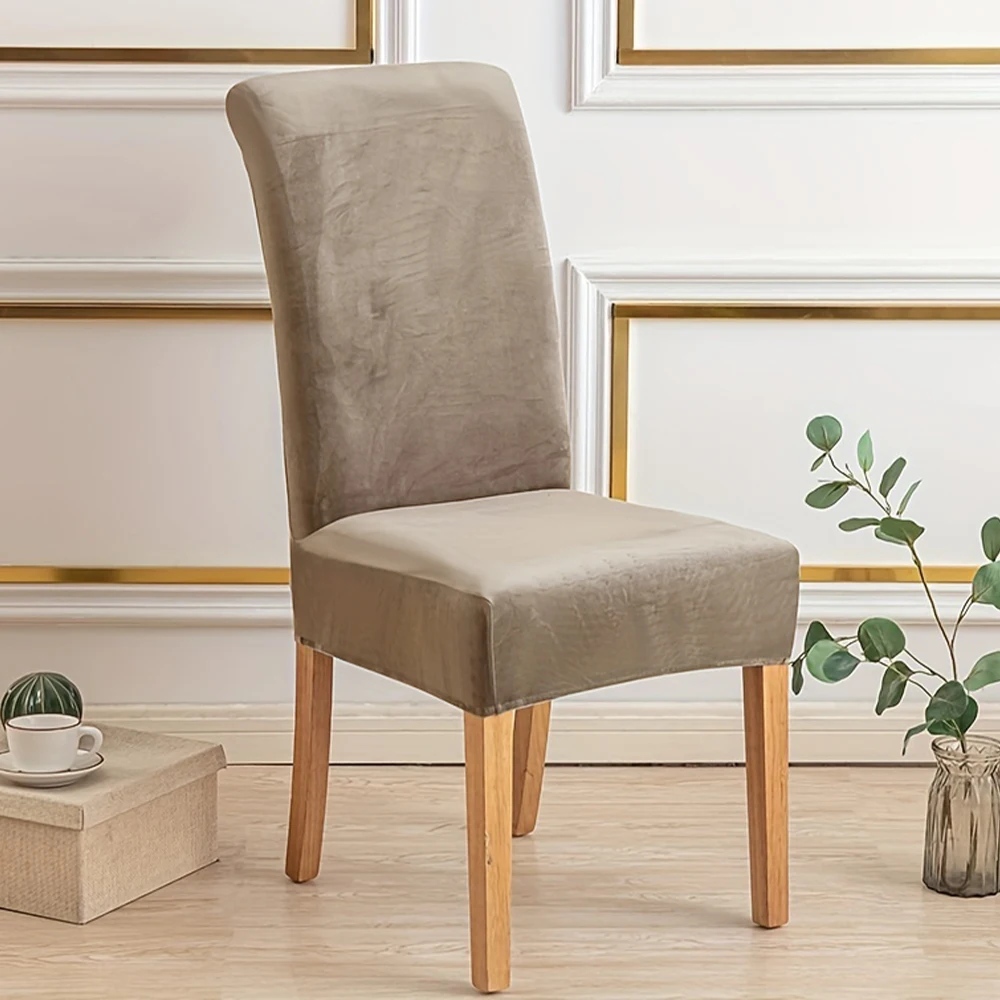 Elastic Velvet Soft Dining Chair Covers Washable Chair Slipcover Protector Thick Solid Color Chair Case Restaurant Kitchen 1PC
